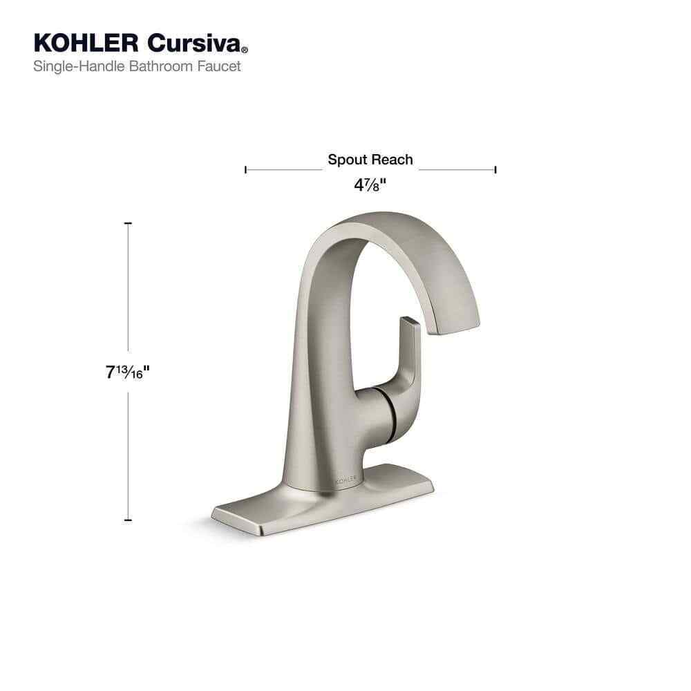 KOHLER Cursiva Single Handle Single Hole Bathroom Faucet, Vibrant Brushed Nickel