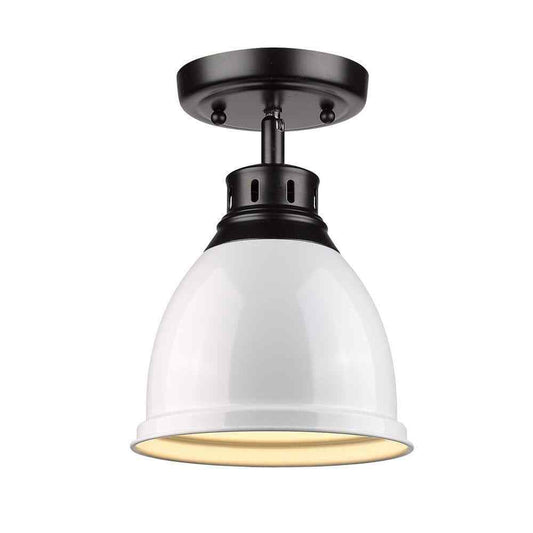 Golden Lighting Duncan Collection 1-Light Black Flush Mount with White Shade