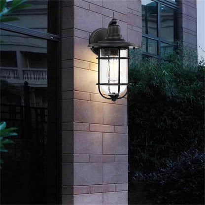 Hukoro Martin 1-Light Black Outdoor Wall Lantern Sconce with Seed Glass Shade