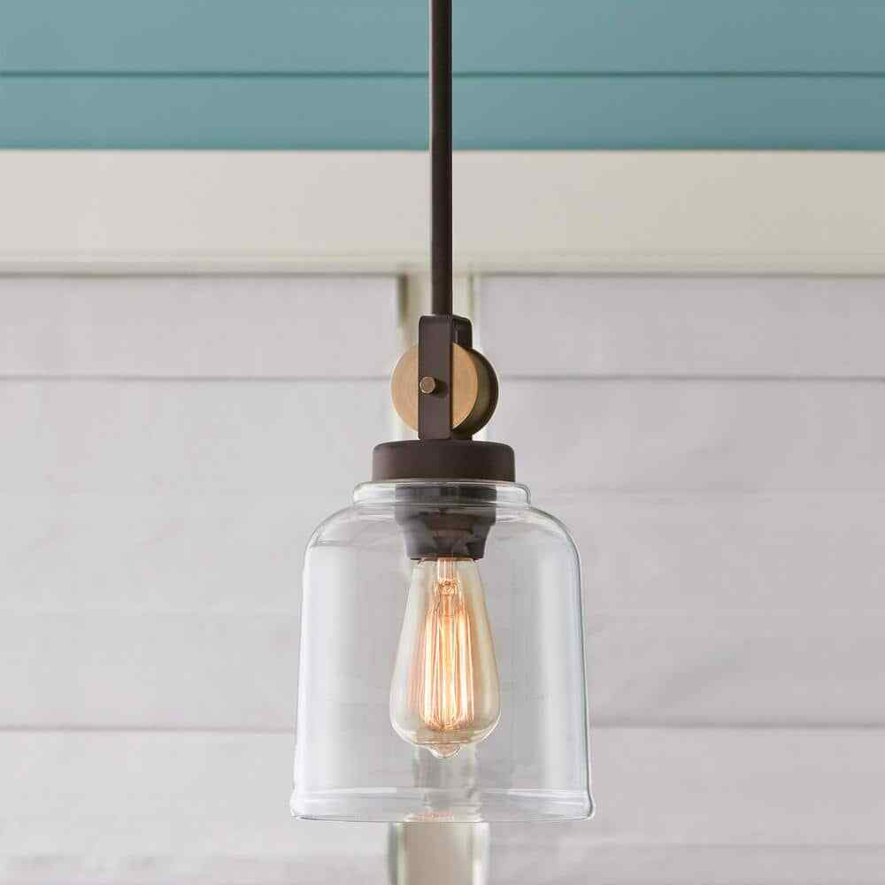 Home Decorators Knollwood 7 in. 1-Light Blackened Bronze Mini Pendant Light