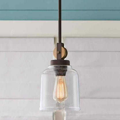 Home Decorators Knollwood 7 in. 1-Light Blackened Bronze Mini Pendant Light