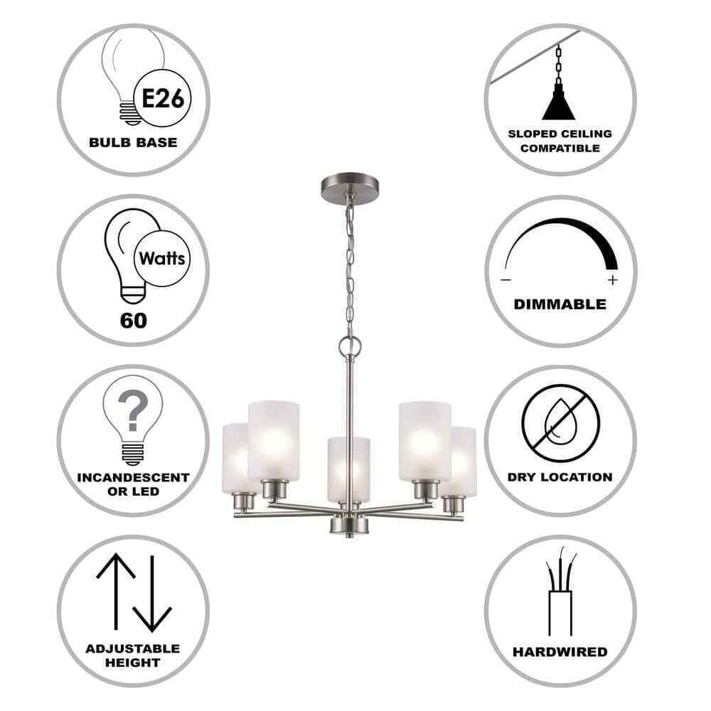 Monteaux Lighting Heath 5-Light Brushed Nickel Chandelier Light Fixture