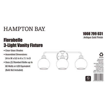 Hampton Bay Florabelle 24 in. Antique Gold Clear Globe Glass Shades