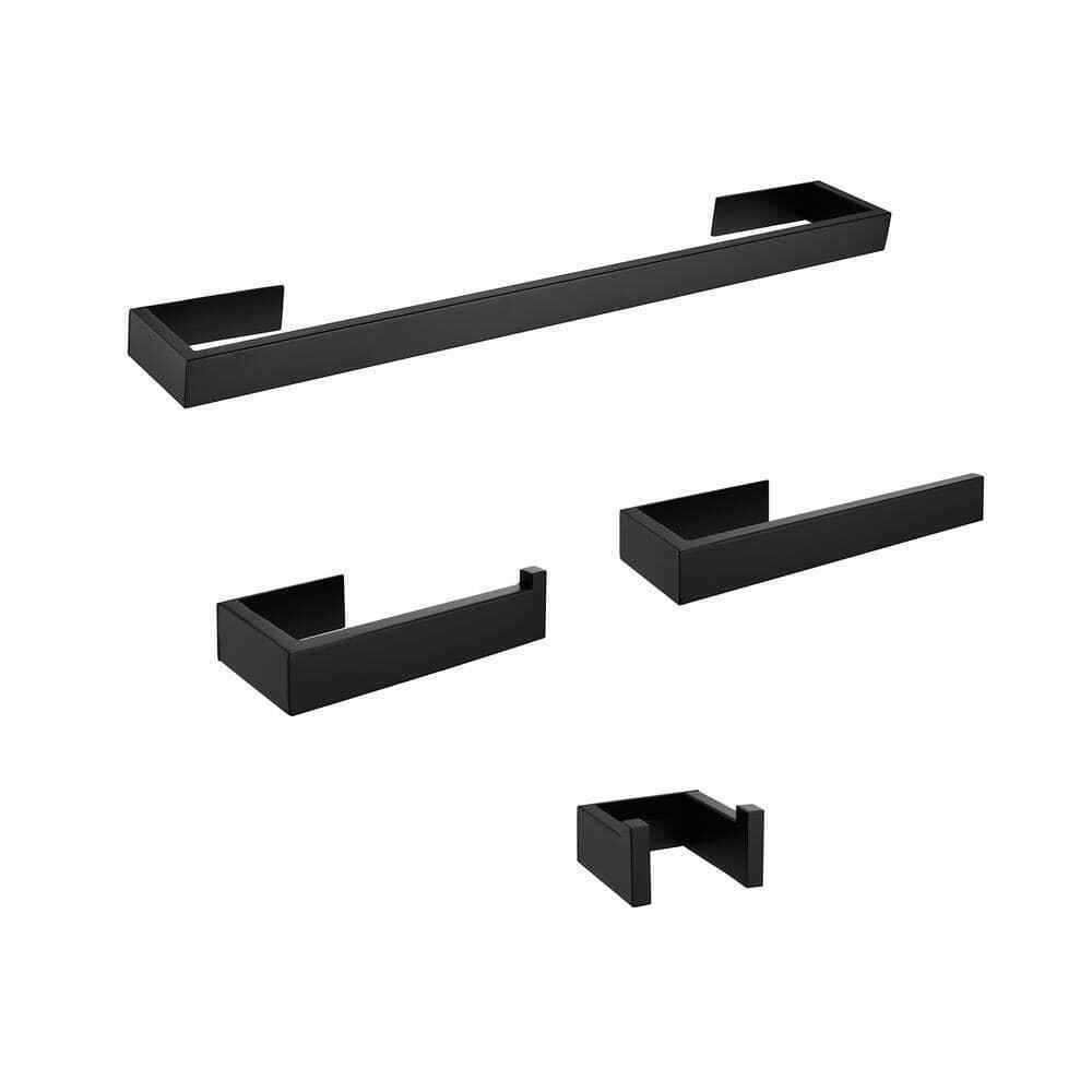 Hlihome 4-Piece Towel Bar Bath Hardware Set in Matte Black