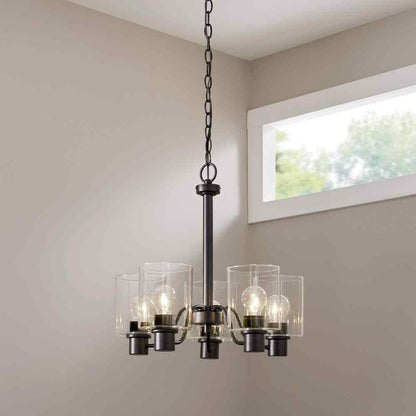 Hampton Bay Castleford 5-Light Satin Bronze Chandelier w/ Clear Glass Shades