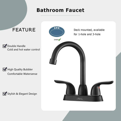 LORDEAR Double Holes 2-Handles Vessel Bathroom Faucet Matte Black Lavatory