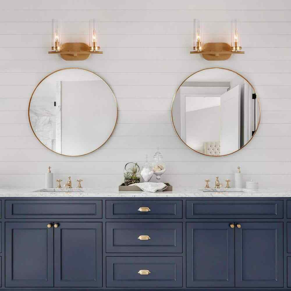 LNC Modern Brass Gold 2-Light Candlestick Vanity Light with Clear Cylinder Shade