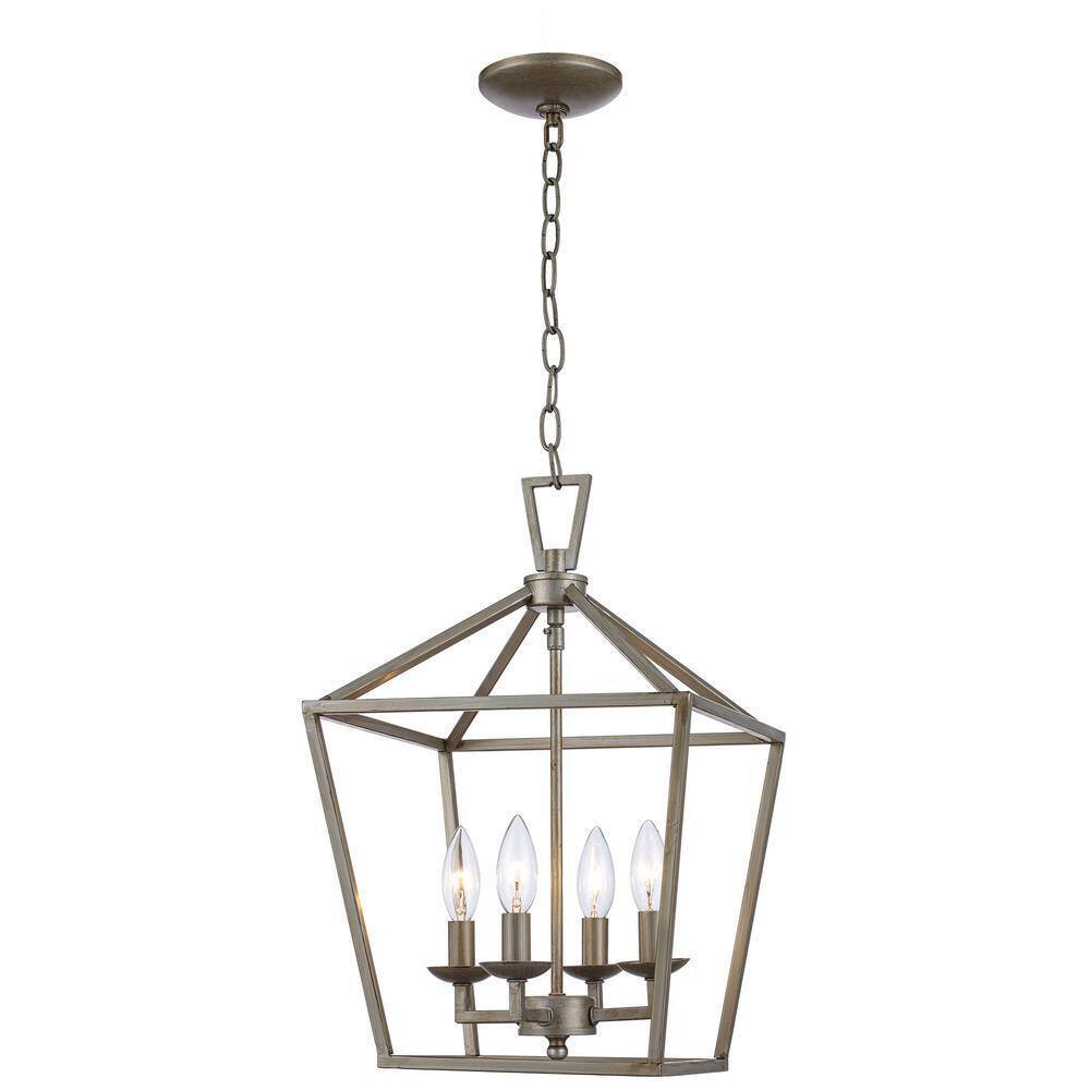 Lacey 4-Light Antique Silver Leaf Cage Farmhouse Hanging Kitchen Pendant Light