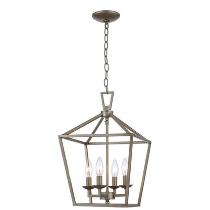 Lacey 4-Light Antique Silver Leaf Cage Farmhouse Hanging Kitchen Pendant Light