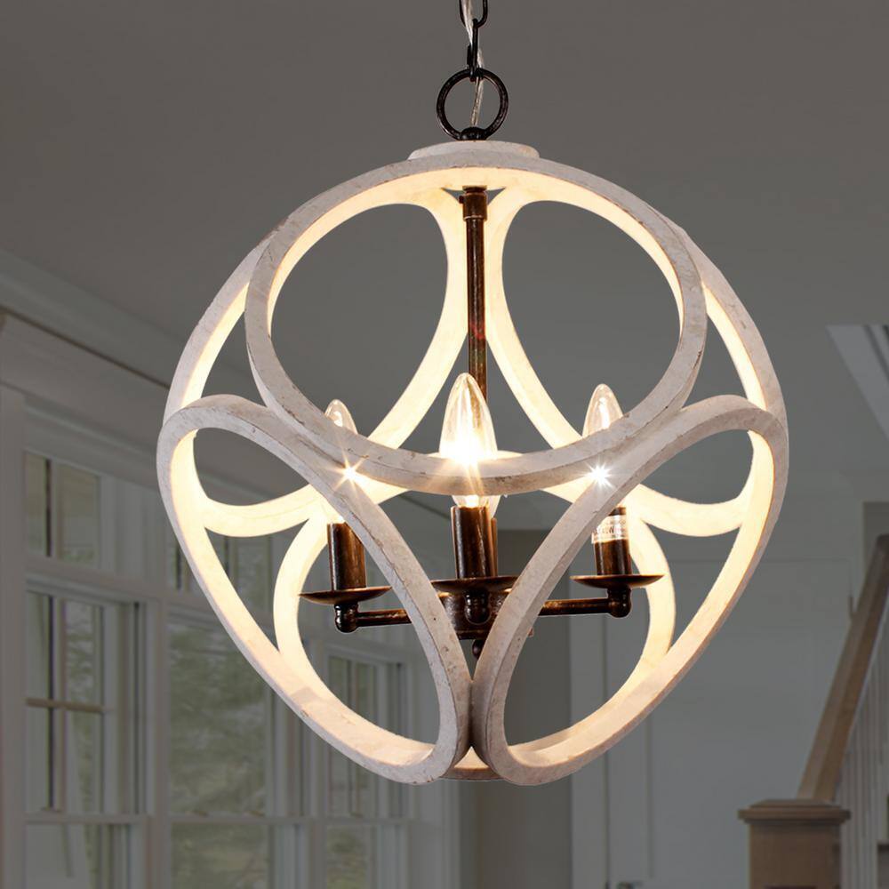 Oaks Aura Chester Rustic 4-Light Distressed White Candle Wood Chandelier