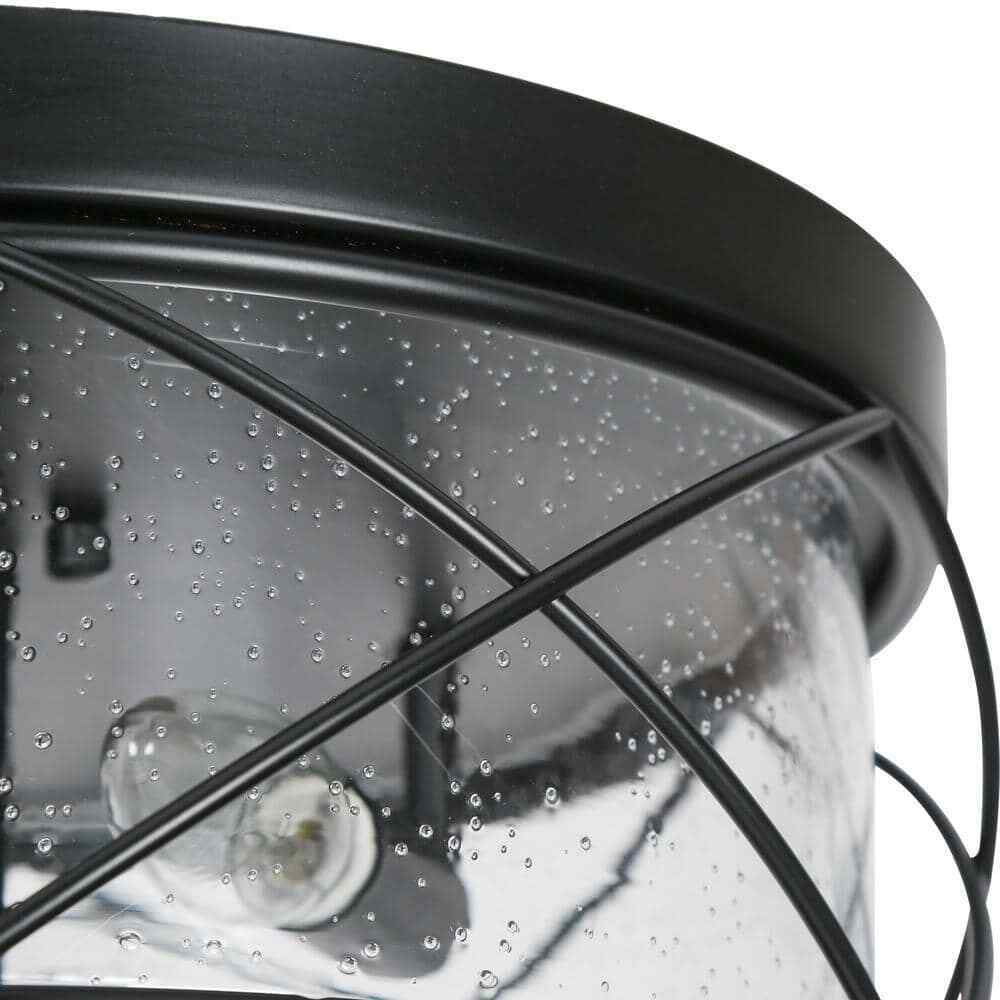 LNC Black Modern Farmhouse Flush Mount w/ Seeded Glass Shade Ceiling Light