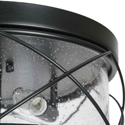 LNC Black Modern Farmhouse Flush Mount w/ Seeded Glass Shade Ceiling Light