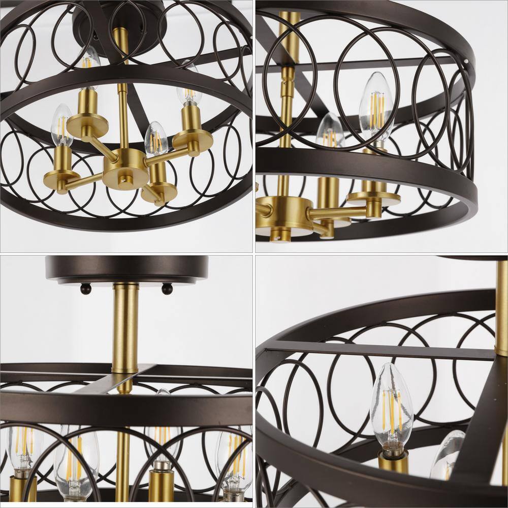 JONATHAN Y Sylvain Oil Rubbed Bronze/Brass Gold Metal LED Semi-Flush Mount