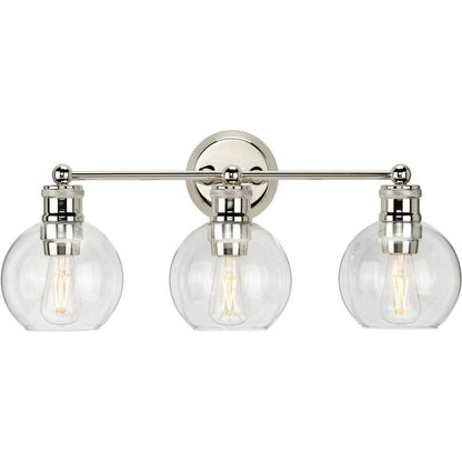Progress Lighting Hansford 3-Light Polished Nickel Clear Glass Vanity Light