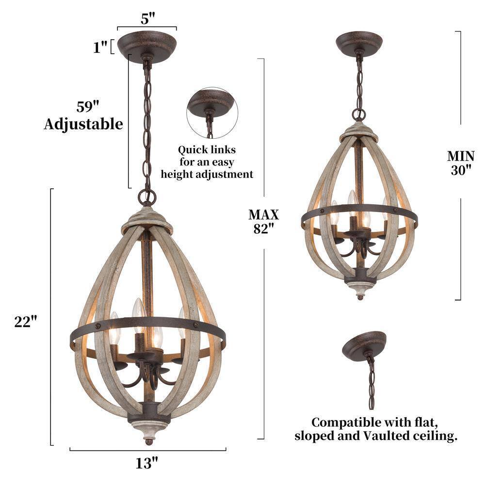 LNC 4-Light Rustic Bronze Farmhouse Globe Island Chandelier
