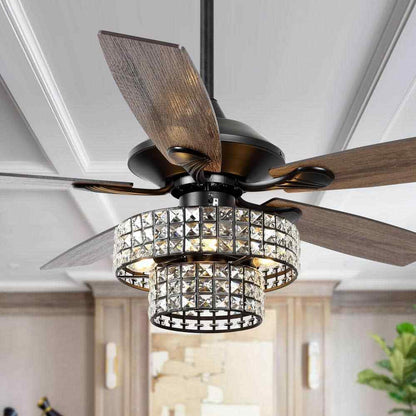 Parrot Uncle Rafferty 52 in. Black Dual Crystal Ceiling Fan w/ Remote Control