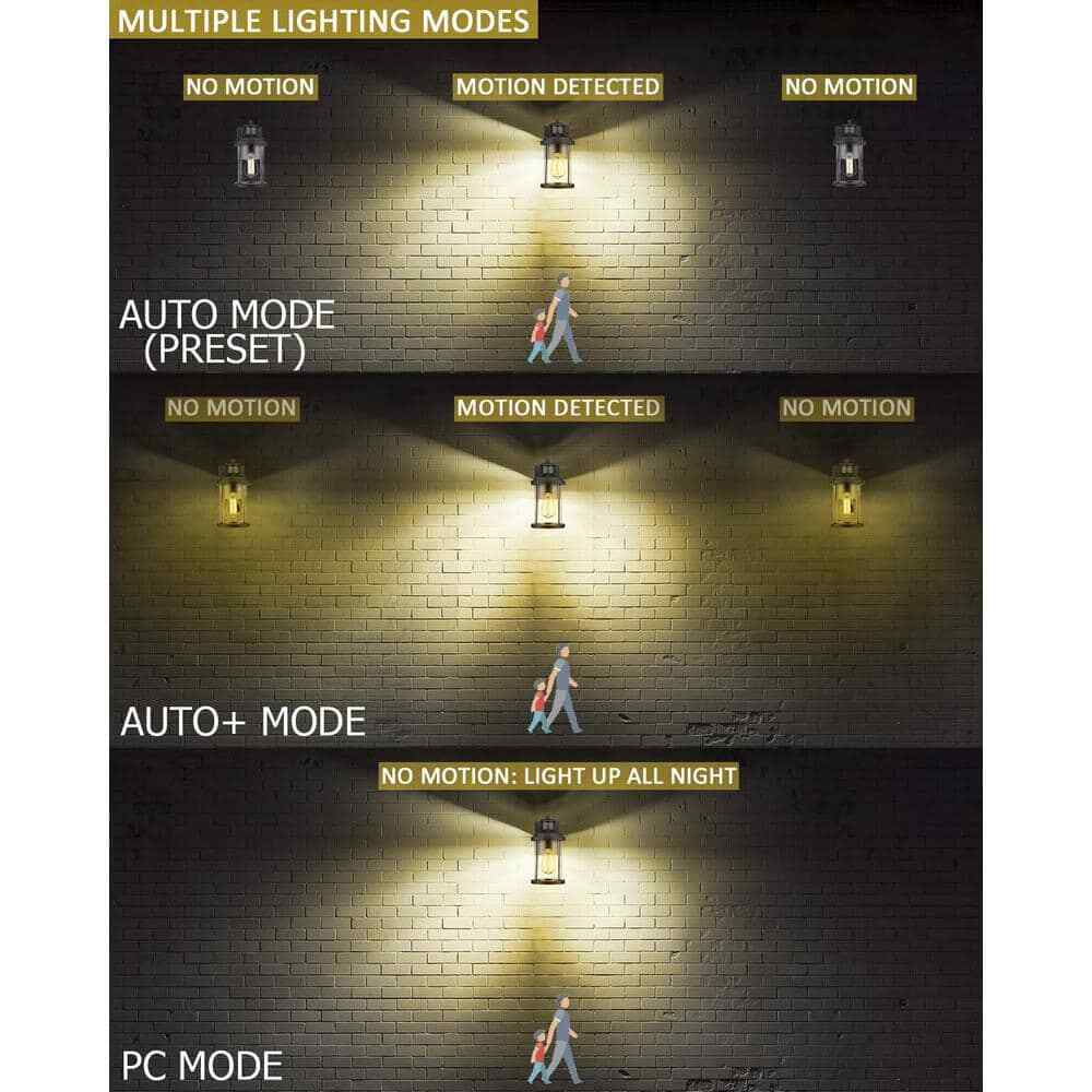 JAZAVA Black Dusk To Dawn Motion Sensing Outdoor Wall Lantern Sconce Light 2-Pk