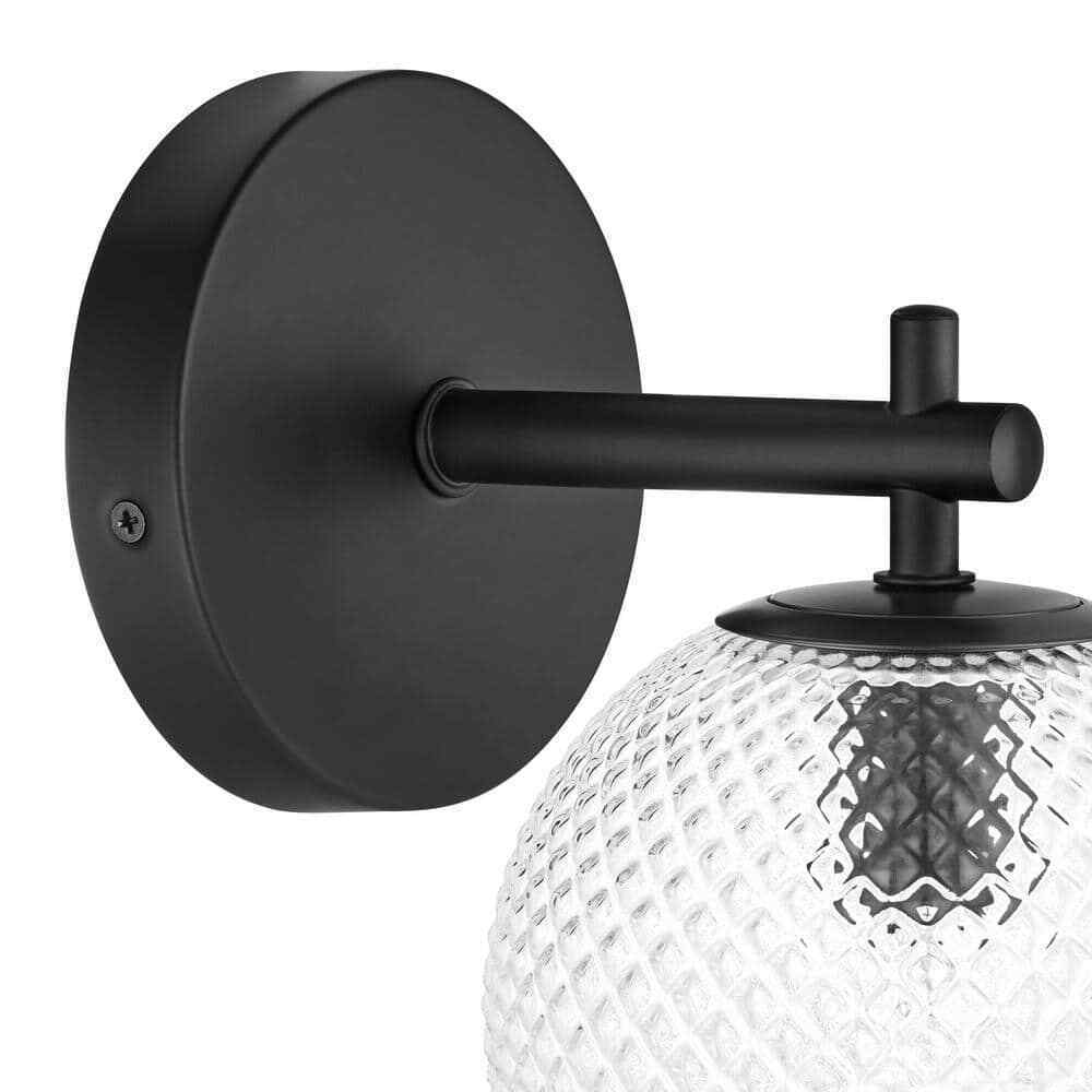 Hampton Bay Walsh 1-Light Black Wall Sconce Light with Prismatic Glass Shade
