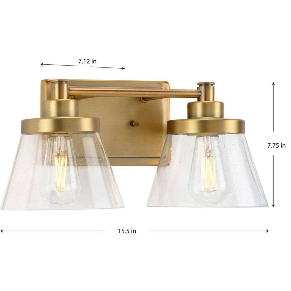Progress Lighting Hinton 15.5 in. 2-Light Seeded Glass Farmhouse Vanity Light