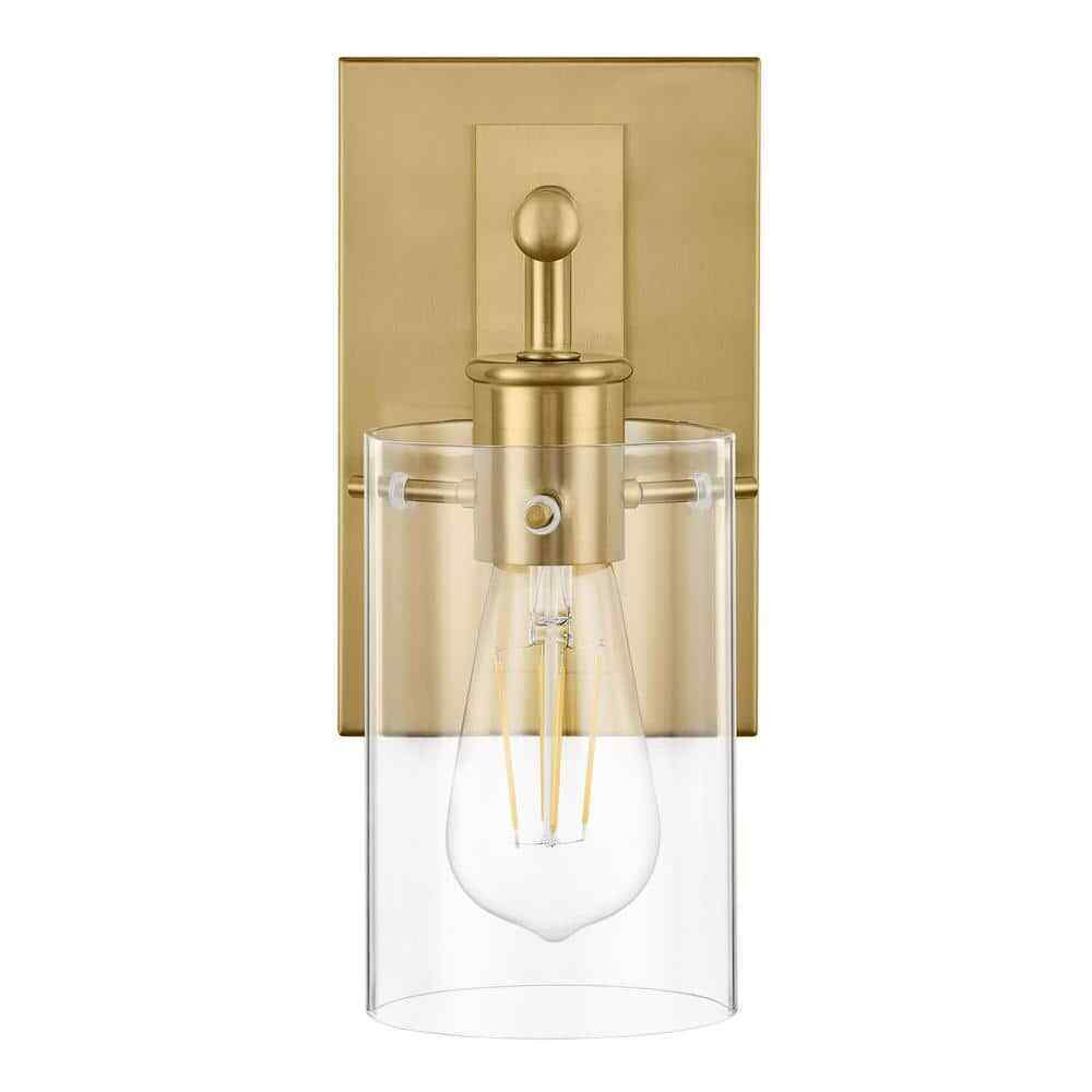Hampton Bay Regan 4.5 in. 1-Light Brushed Gold Vanity Light w/ Clear Glass Shade