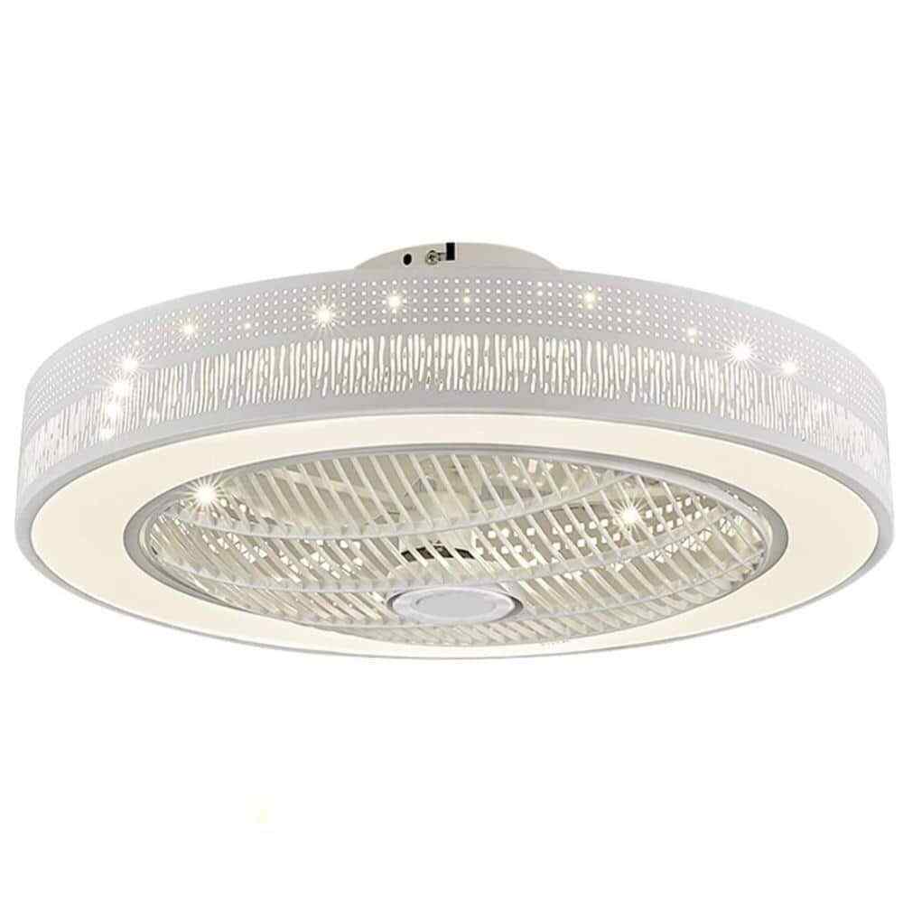 OUKANING 22 in. Modern Integrated LED White Round Semi Flush Mount Ceiling Fan
