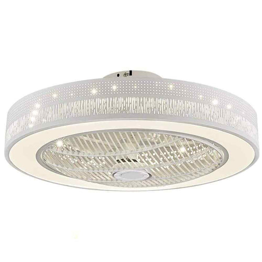 OUKANING 22 in. Modern Integrated LED White Round Semi Flush Mount Ceiling Fan