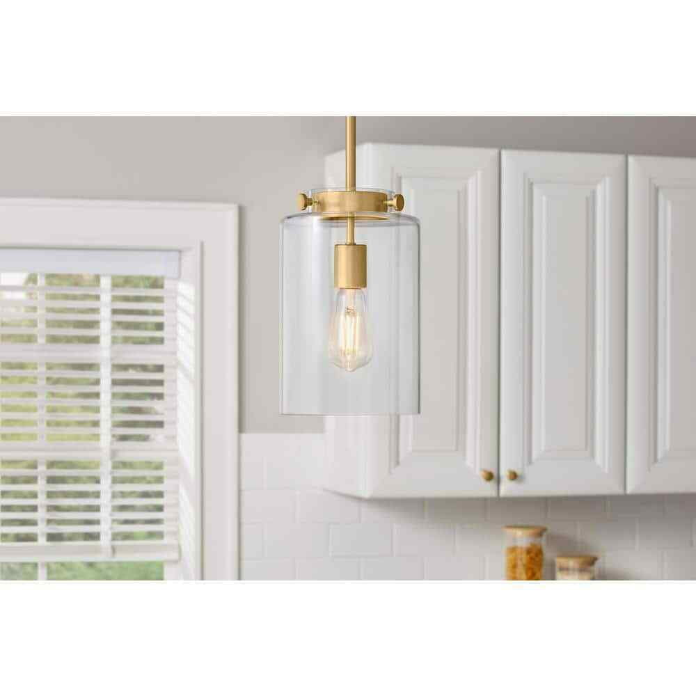 Hampton Bay Mullins 6.75 in. 1-Light Honey Gold Mini Pendant Hanging Light