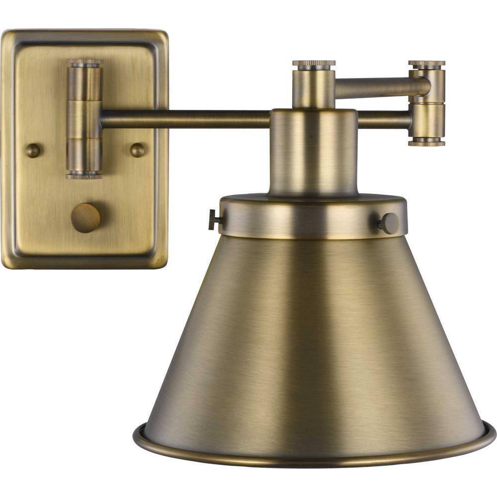 Progress Lighting Hinton Gold Vintage Brass Swing Arm Adjustable Wall Sconce