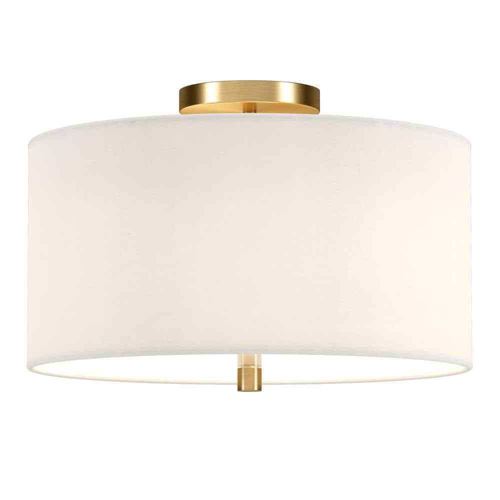 Meyer&Cross Ellis 16 in. Brass and White Semi Flush Mount with Fabric Shade