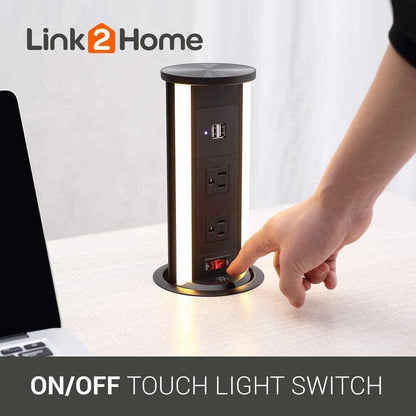 Link2Home 2-Outlets Automatic Pop Up Socket w/10-Watt Induction Wireless Charger