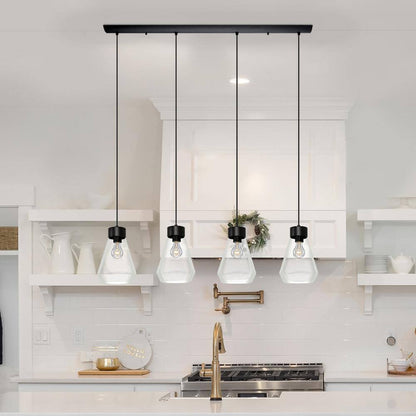 Eglo Montey 43.75 in. W x 72 in. H 4-Light Black Linear Pendant Light with Glass