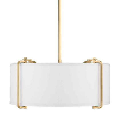 Home Decorators Brookley 4-Light Brushed Gold Pendant w/ White Fabric Shade