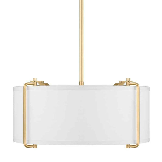 Home Decorators Brookley 4-Light Brushed Gold Pendant w/ White Fabric Shade