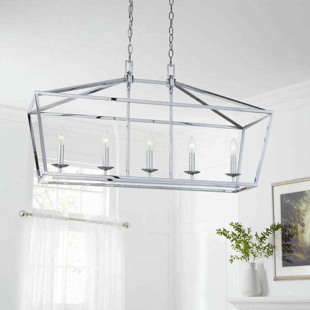 Home Decorators Weyburn 36" 5-Light Polished Chrome Farmhouse Linear Chandelier