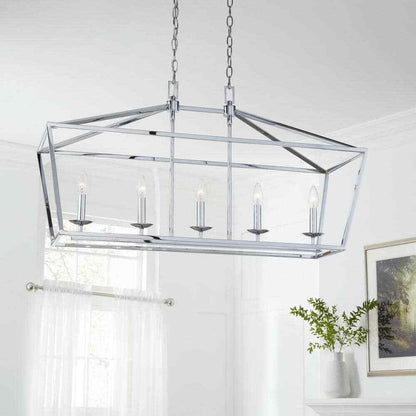 Home Decorators Weyburn 36" 5-Light Polished Chrome Farmhouse Linear Chandelier