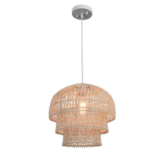 Hampton Bay Shawside 1-Light Tiered Brown Pendant Rattan