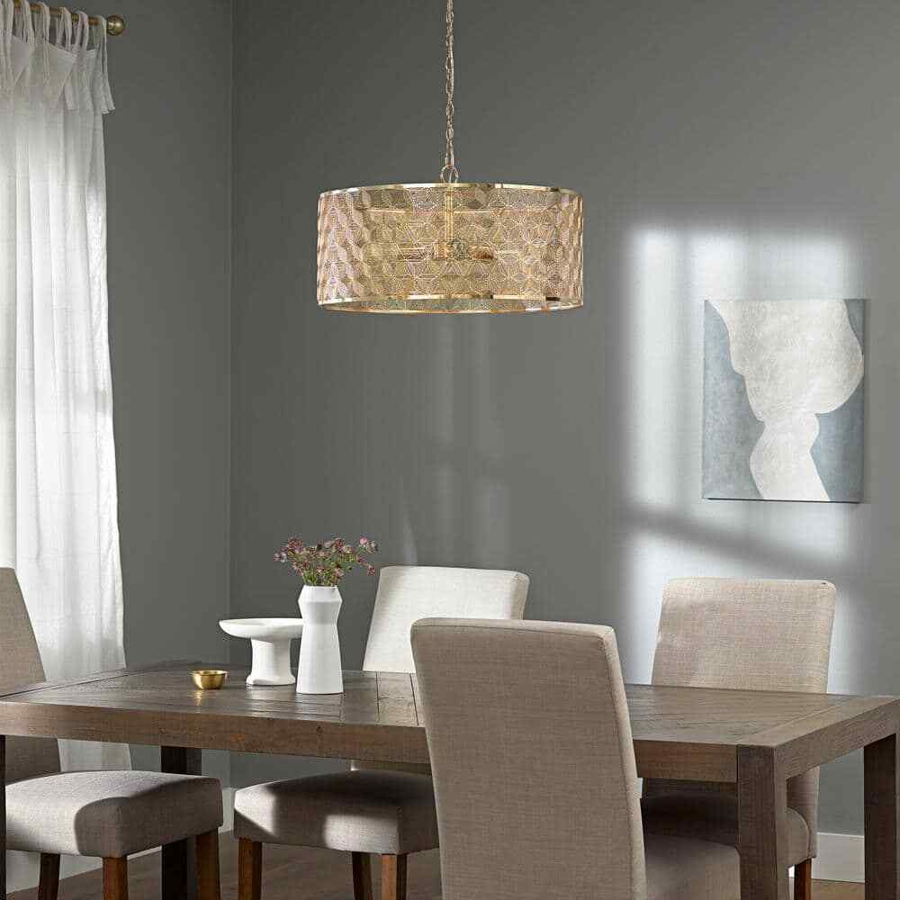 River of Goods Juliet 3-Light Gold Metal Drum-Shade Hanging Chandelier 20299