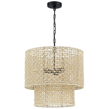 TRUE FINE Bohe 19 in. 4-Light Bohemian Pendant with Natural Rattan Shade