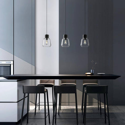 Light Society Faye 1-Light Black Wood/Clear Pendant with Glass Shade