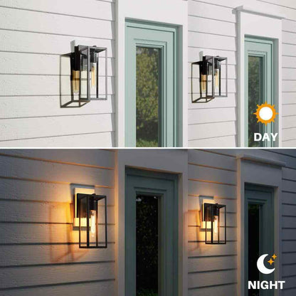 LNC Rustic Matte Black Outdoor Wall Sconce 1-Light Classic Cage Wall Lantern
