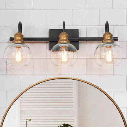 LNC 22 in. 3-Light Modern Aged Brass and Black Bathroom Vanity Light