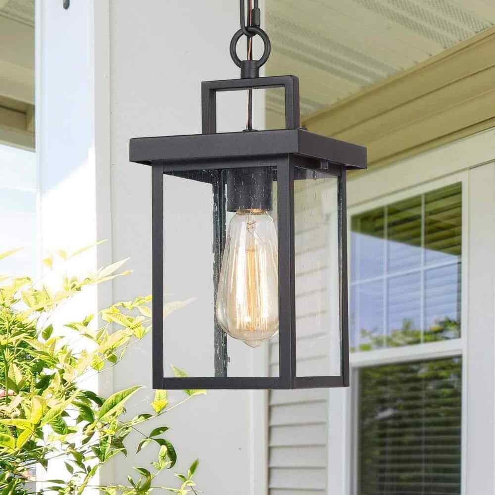 LNC 1-Light Black Square Outdoor Pendant Light Modern Outdoor Hanging Light