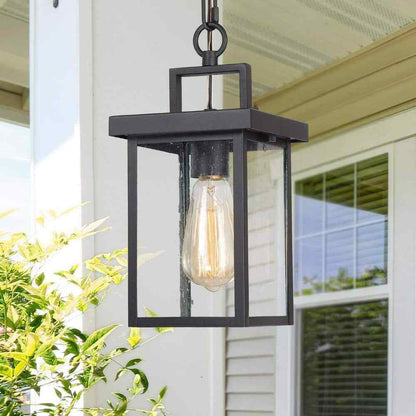 LNC 1-Light Black Square Outdoor Pendant Light Modern Outdoor Hanging Light