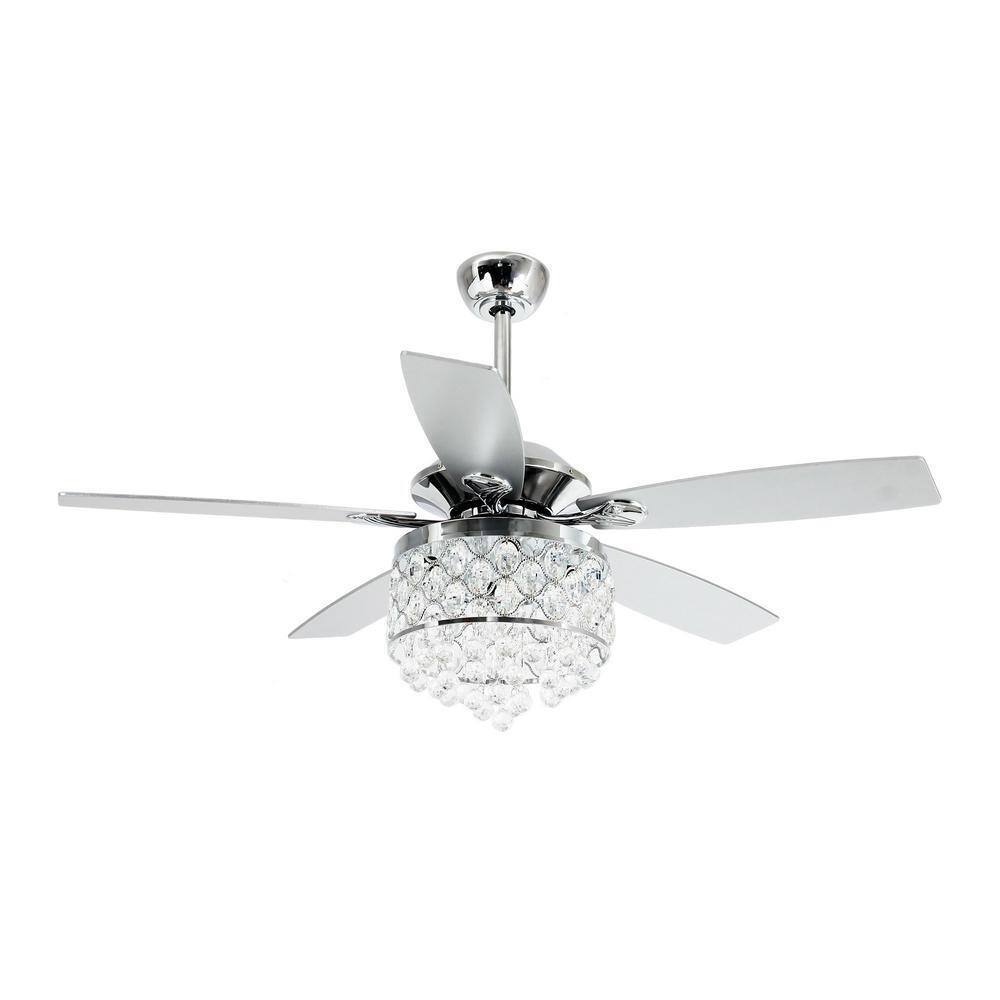 Parrot Uncle 52 in. Indoor Chrome Downrod Mount Crystal Chandelier Ceiling Fan