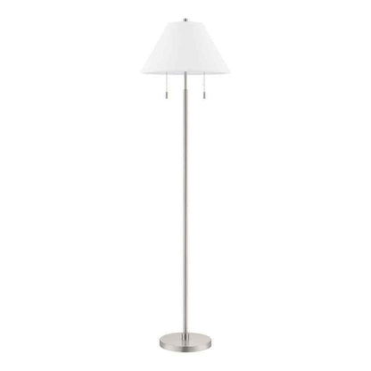 Hampton Bay Stanyan 58 in. Brushed Nickel Standard Floor Lamp Fabric White Shade