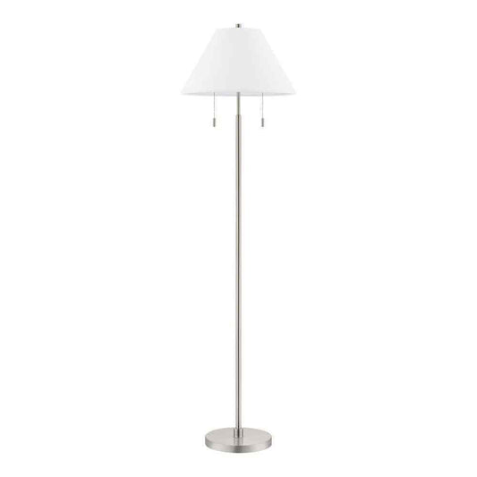 Hampton Bay Stanyan 58 in. Brushed Nickel Standard Floor Lamp Fabric White Shade
