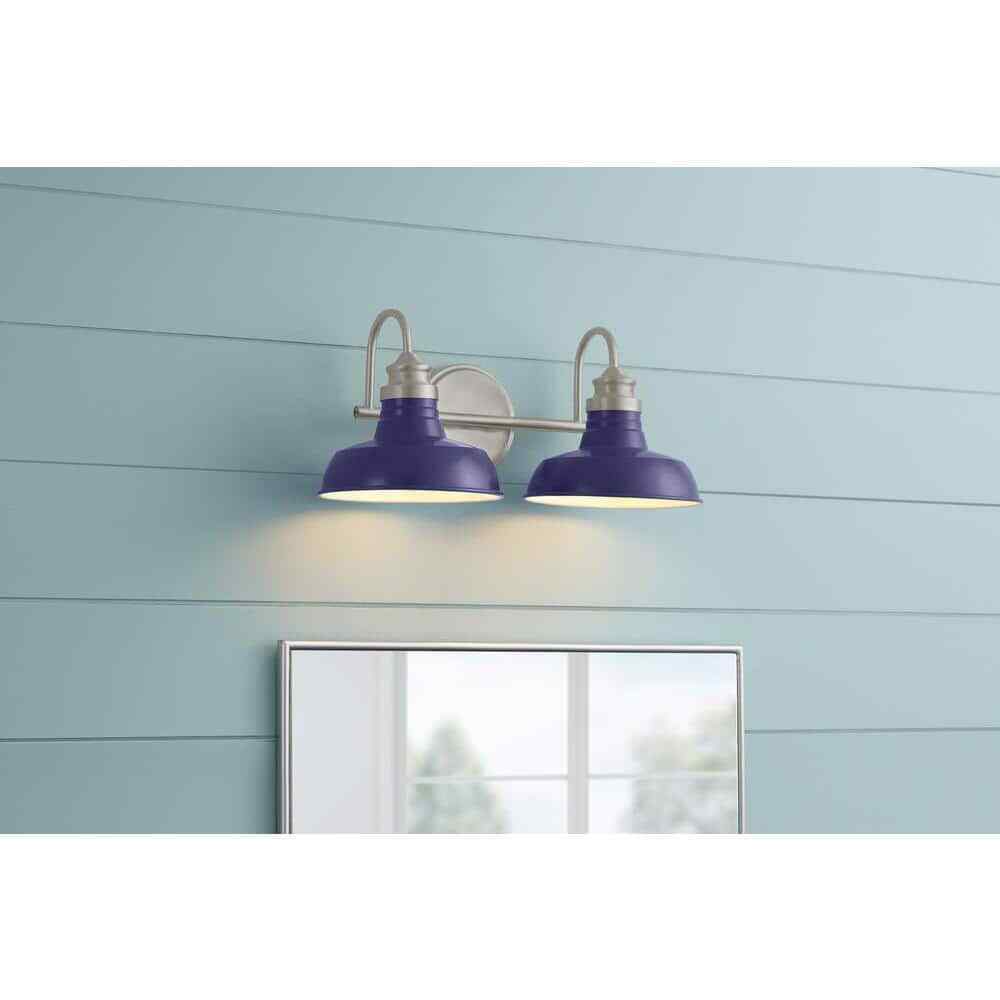 Hampton Bay Elmcroft 2-Light Brushed Nickel Bathroom Vanity Light Blue Shades