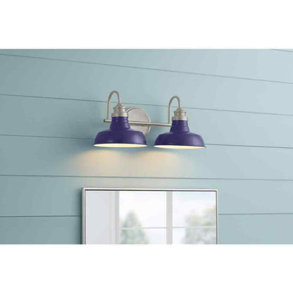 Hampton Bay Elmcroft 2-Light Brushed Nickel Bathroom Vanity Light Blue Shades