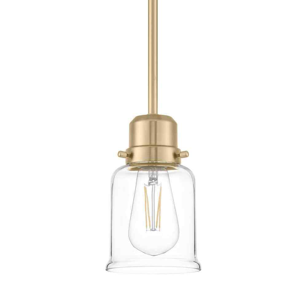 Hampton Bay Timphaven 1-Light Brass Shaded Mini-Pendant Clear Glass