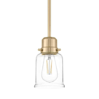 Hampton Bay Timphaven 1-Light Brass Shaded Mini-Pendant Clear Glass